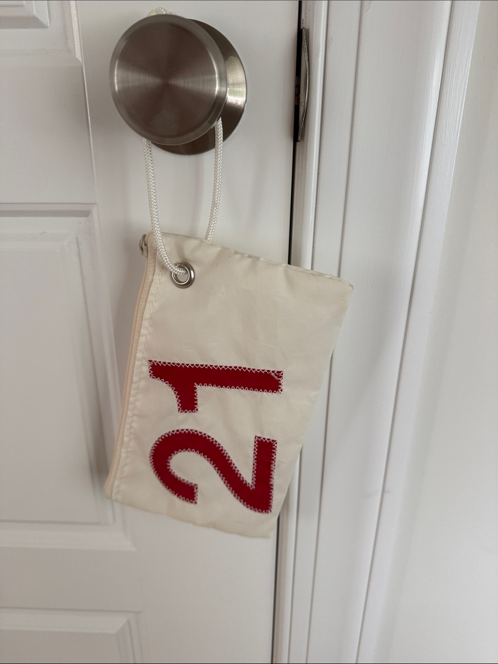 Cream Wristlet Pouch with Red Number Accent - Picture 1 of 2